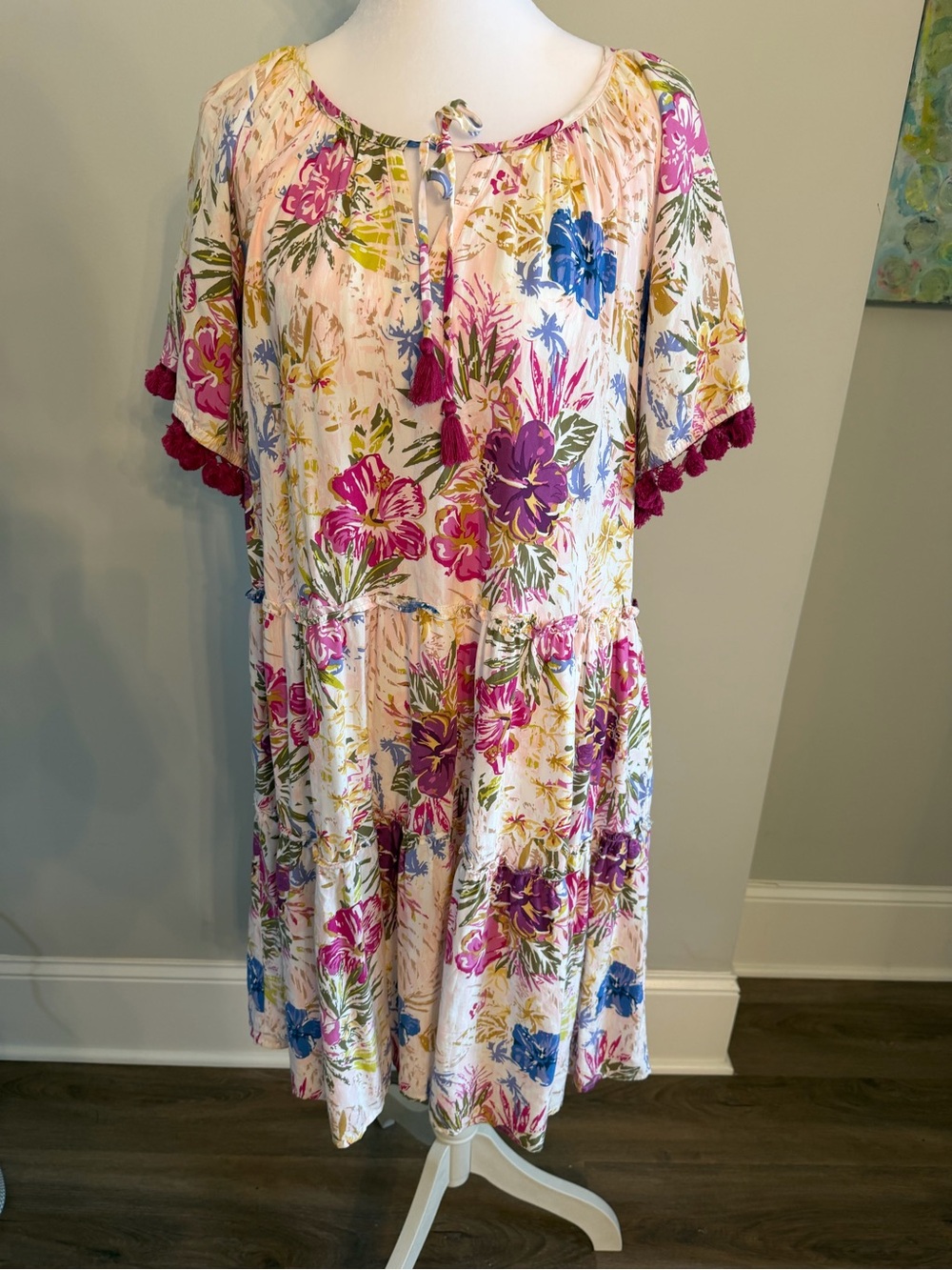 Matilda Jane Aloha Palm Printed Flutter dress with Pink & Blue Accents